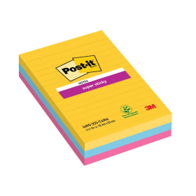 Post it Super Sticky XXL Notes 90 Sheets 101mm x 152mm Lined Rio 3 Pack 461193 F