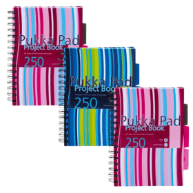 Pukka Pad Stripes Wirebound Ruled Project Notebook A5 Assorted 3 Pack 205090 F
