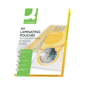 Q Connect Adhesive Laminating Pouches A4 160 Micron Gloss 100 Pack KF11414 761656 F