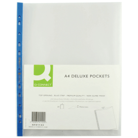 Q Connect Delux Top Opening Punched Pocket A4 Clear 25 Pack 113900 F