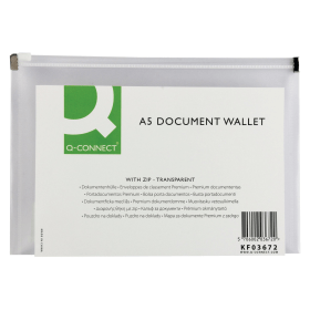 Q Connect Document Zip Wallet A5 Transparent 10 Pack 112561 F
