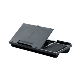 Q Connect Height Laptop Stand with Mousepad and Phone Holder Black 795717 F
