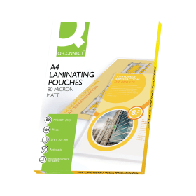 Q Connect Laminating Pouch A4 160 Micron Matt 100 Pack 100954 F