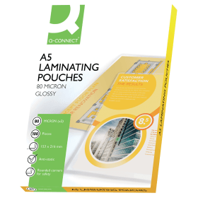 Q Connect Laminating Pouch A5 160 Micron Gloss 100 Pack 141662 F