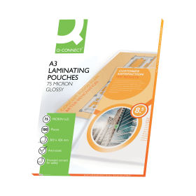 Q Connect Laminating Pouches A3 150 Micron Gloss 100 Pack KF11413 761655 F