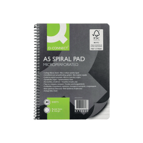 Q Connect Notebook Spiral Ruled Margin 160 Pages A5 Grey 5 Pack 114960 F