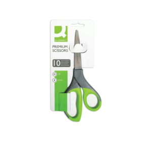 Q Connect Premium Ergonomic Scissors 210mm Stainless Steel Blades Green Grey Handle 166976 F