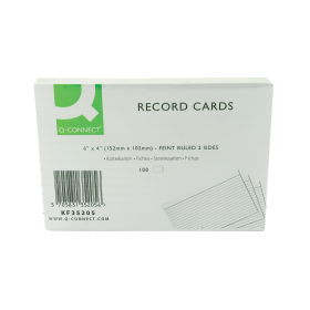 Q Connect Record Card 152mm x 102mm Ruled Feint White 100 Pack 137937 F