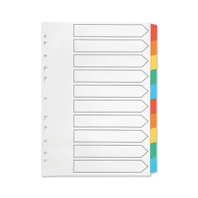 Q Connect Reinforced Board Subject Divider 10 Part 160gsm A4 White Assorted KF01526 160483 F