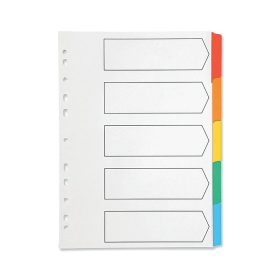 Q Connect Reinforced Board Subject Dividers 5 Part 160gsm A4 White Assorted KF01525 150114 F