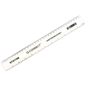 Q Connect Ruler Shatterproof 30cm Clear Inches and cm mm 103623 F