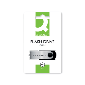 Q Connect USB 2.0 64GB Swivel Flash Drive Silver Black 448059 F