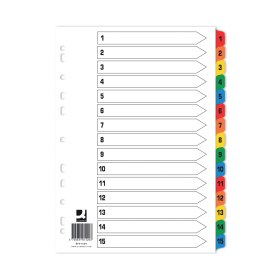 Q Connect White Multicoloured Index Dividers 1 15 10 Pack 610333 F