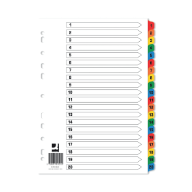 Q Connect White Multicoloured Index Dividers 1 20 10 Pack 610334 F