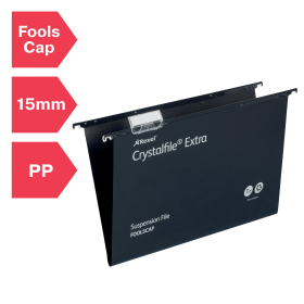 Rexel Crystalfile Suspension File Extra 15mm Foolscap Black 25 Pack 104920 F