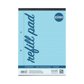 Rhino A4 Ruled Margin Refill Pad 100 Pages Blue 6 Pack 457390 F