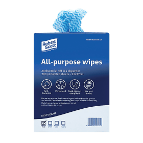 Robert Scott Cloths On A Roll Antibacterial Dispenser Box 220mm x 370mm Blue 200 Pack 462135 F