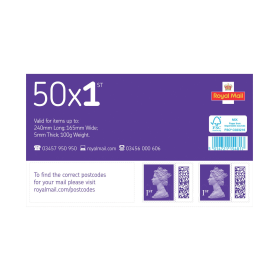 Royal Mail First Class Postage Stamp Sheet 50 Pack 770496 F