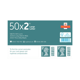 Royal Mail Second Class Large Postage Stamp Sheet 50 Pack 770499 F