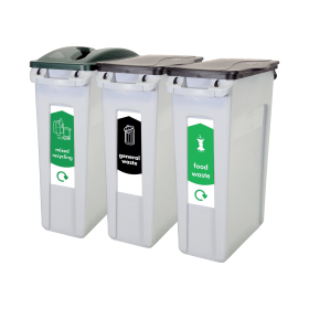 Rubbermaid Slim Jim General Waste Mixed Recycling Food Waste Station 3 Stream 87 Litres Grey 915435 F
