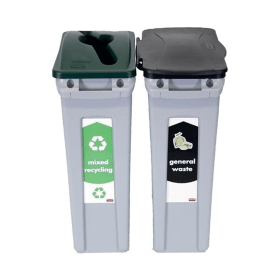 Rubbermaid Slim Jim General Waste Mixed Recycling Station 2 Stream 87 Litres Grey 915436 F