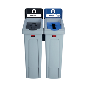 Rubbermaid Slim Jim Recycling Station 2 Stream 60 Litres Black Blue Grey 583467 F