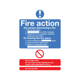 Safety Sign Fire Action Standard A5 Self Adhesive 372668 F
