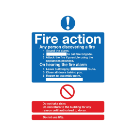Safety Sign Fire Action Words A4 Self Adhesive 461630 F
