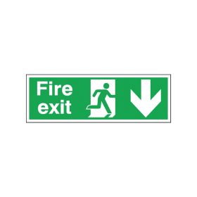Safety Sign Fire Exit Running Man Arrow Down 150mm x 450mm Self Adhesive 140717 F
