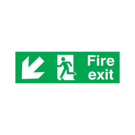 Safety Sign Fire Exit Running Man Arrow Down Left 150mm x 450mm 372648 F