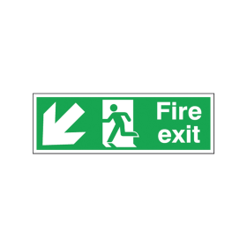 Safety Sign Fire Exit Running Man Arrow Down Left Self Adhesive 150mm x 450mm 134278 F
