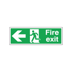 Safety Sign Fire Exit Running Man Arrow Left 150mm x 450mm Self Adhesive 143325 F