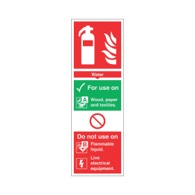 Safety Sign Fire Extinguisher Water For Use On PVC 300mm x 100mm Rigid 153159 F