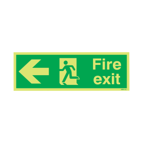 Safety Sign Niteglo Fire Exit Running Man Arrow Left 150x450mm PVC FX04311M 286938 F
