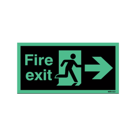 Safety Sign Niteglo Fire Exit Running Man Arrow Right Self Adhesive 150mm x 450mm 120065 F