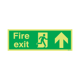 Safety Sign Niteglo Fire Exit Running Man Arrow Up 150x450mm PVC 286936 F