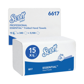 Scott Essential Interfold Hand Towels 210mm x 200mm 1 Ply White 5100 Pack 565698 F