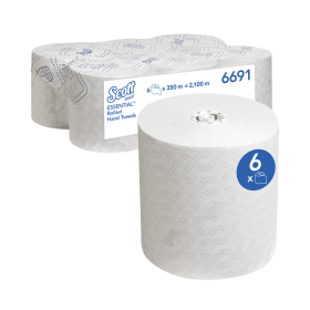 Scott Essential Rolled Paper Hand Towels 350m 1 Ply White 6 Pack 526193 F