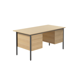 Serrion Double Pedestal 4 Leg Desk 1500mm x 750mmx 730mm Ferrera Oak Black 384441 F