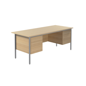 Serrion Double Pedestal 4 Leg Desk 1800mm x 750mm x 730mm Ferrera Oak Black 461938 F
