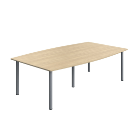 Serrion Pole Leg Barrel Shaped Table 2400mm x 1200mm x 730mm Oak Silver 894073 F