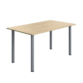 Serrion Pole Leg Rectangular Table 1400mm x 800mm x 730mm Oak Silver 894077 F