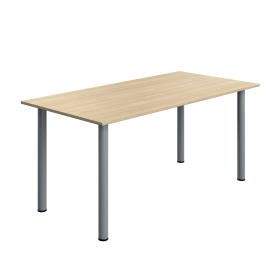 Serrion Pole Leg Rectangular Table 1600mm x 800mm x 730mm Oak Silver 894076 F