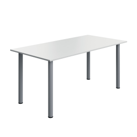 Serrion Pole Leg Rectangular Table 1600mm x 800mm x 730mm White Silver 894061 F