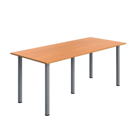 Serrion Pole Leg Rectangular Table 1800mm x 800mm x 730mm Beech Silver 894089 F