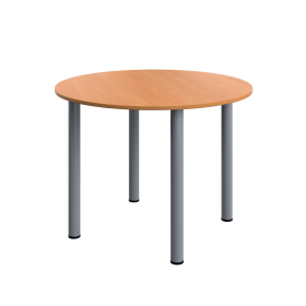 Serrion Pole Leg Round Meeting Table 1000mm x 1000mm x 730mm Beech Silver 894094 F