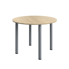 Serrion Pole Leg Round Meeting Table 1000mm x 1000mm x 730mm Oak Silver 893988 F