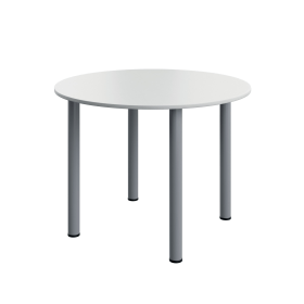 Serrion Pole Leg Round Meeting Table 1000mm x 1000mm x 730mm White Silver 894065 F