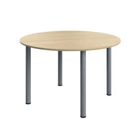 Serrion Pole Leg Round Meeting Table 1200mm x 1200mm x 730mm Oak Silver 893987 F