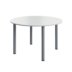 Serrion Pole Leg Round Meeting Table 1200mm x 1200mm x 730mm White Silver 894064 F